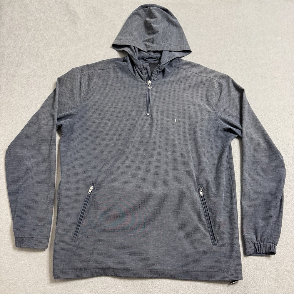 Linksoul Pullover Mens Large Gray Quarter Zip Hood Golf Athletic Casual *